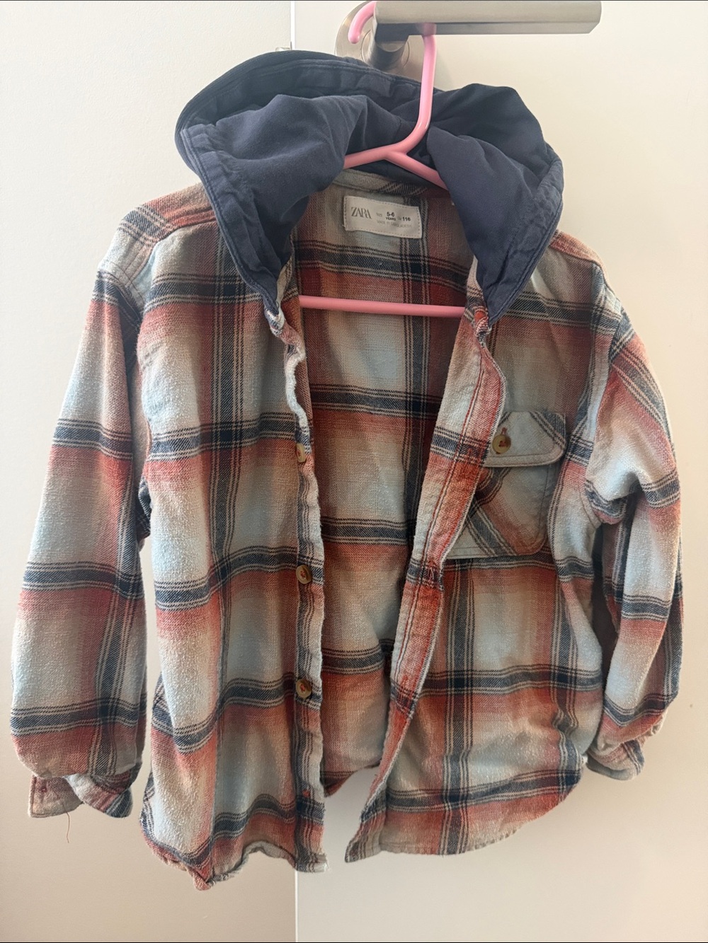 Zara Plaid Hooded Flannel Jacket in Rust & Navy